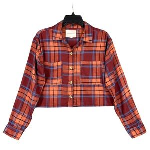 Aeropostale Flannel Cropped Shirt Top Womens‎ Plaid Utility Streetwear Statement